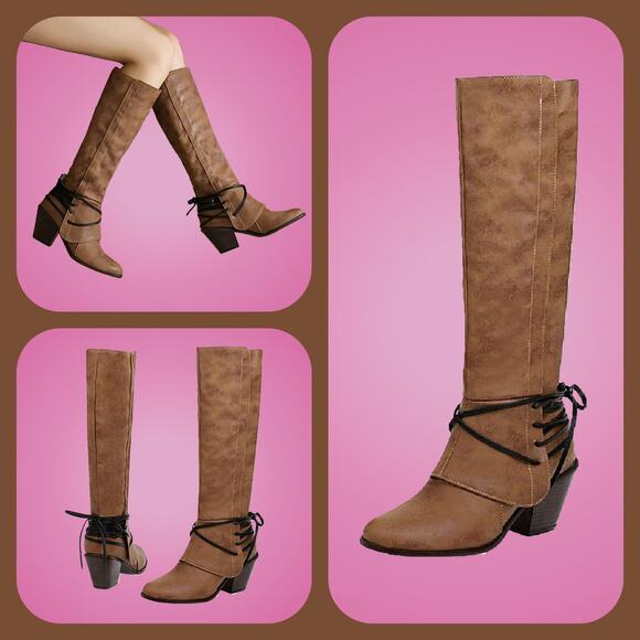 Ladies Brown Knee High Long Western Style Equestrian Riding Boots Size 7.5 - Picture 1 of 12